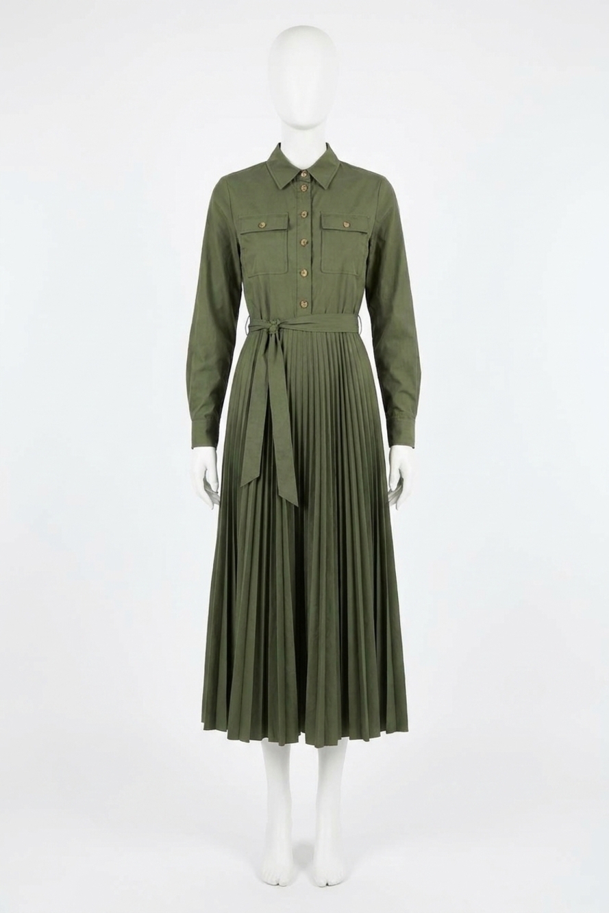 NEW DEREK LAM 10 CROSBY kenza pleated shirt dress in fatigue
